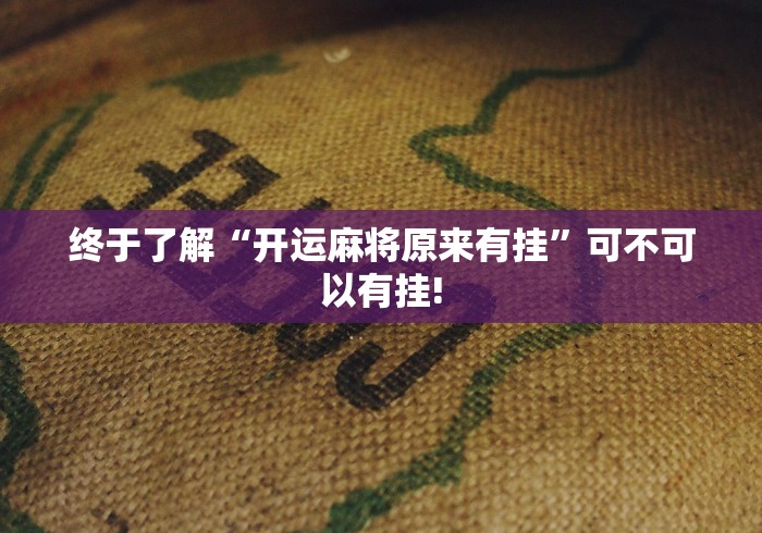 终于了解“开运麻将原来有挂”可不可以有挂! 终于了解“开运麻将原来有挂”可不可以有挂!